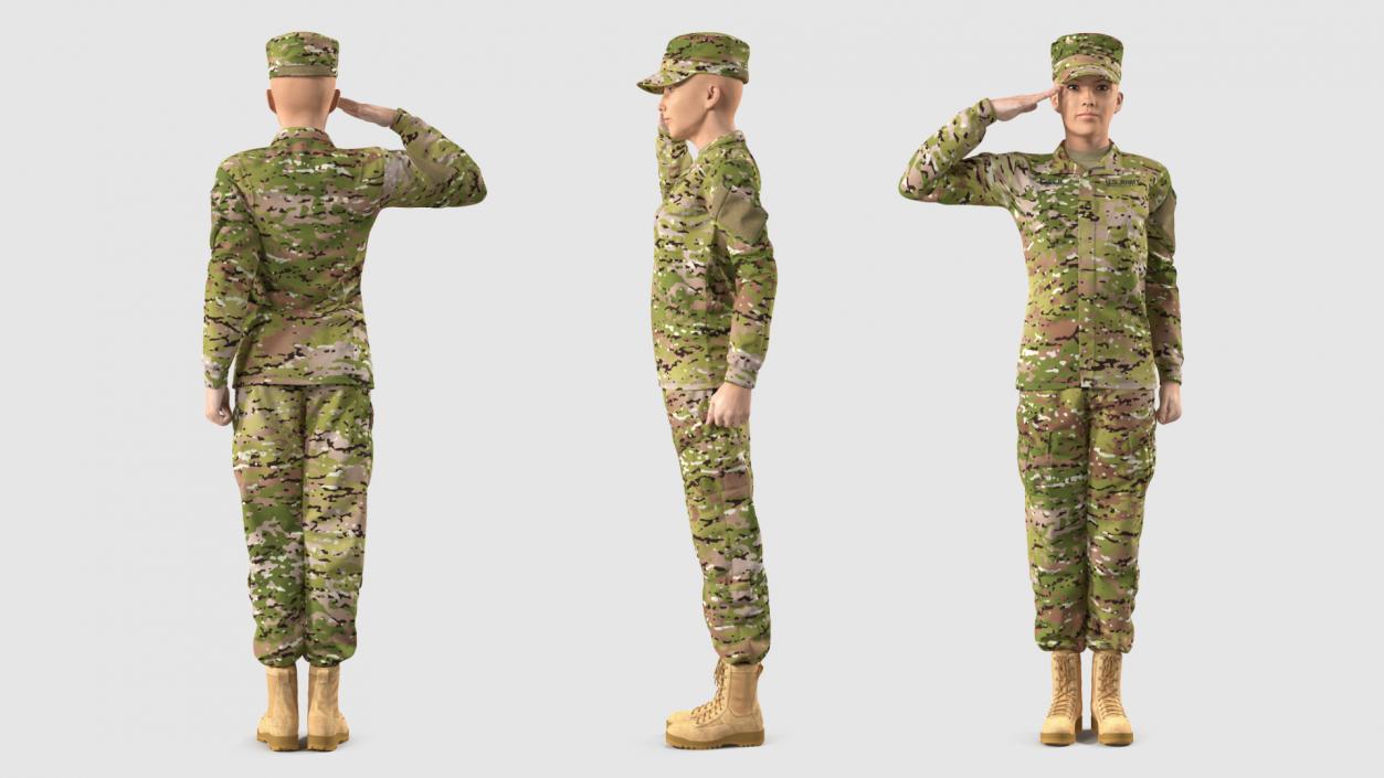 3D model Female US Soldier Camouflage Rigged