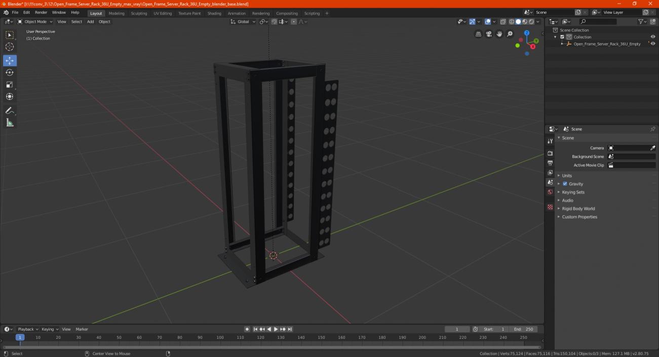 Open Frame Server Rack 36U Empty 3D