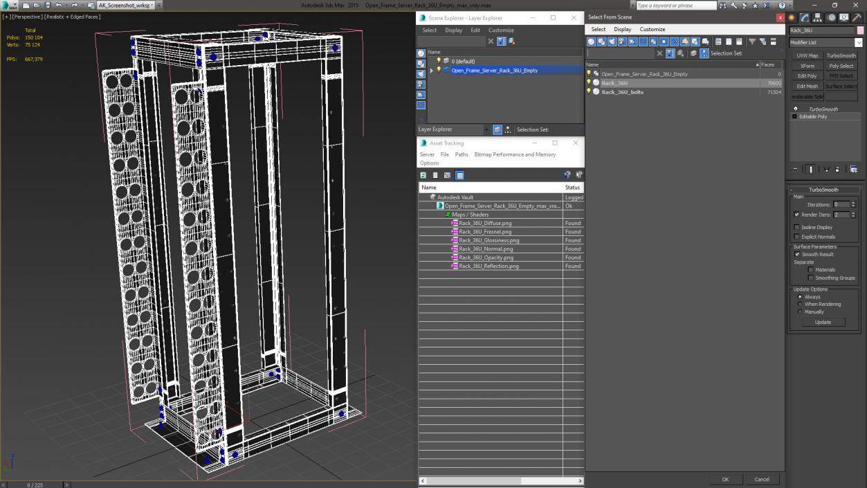 Open Frame Server Rack 36U Empty 3D