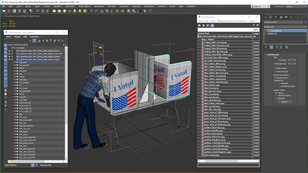 Afro American Man with Voting Table Rigged 3D