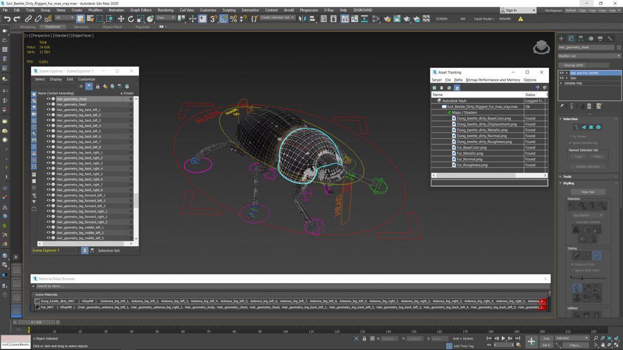 3D Soil Beetle Dirty Rigged Fur model