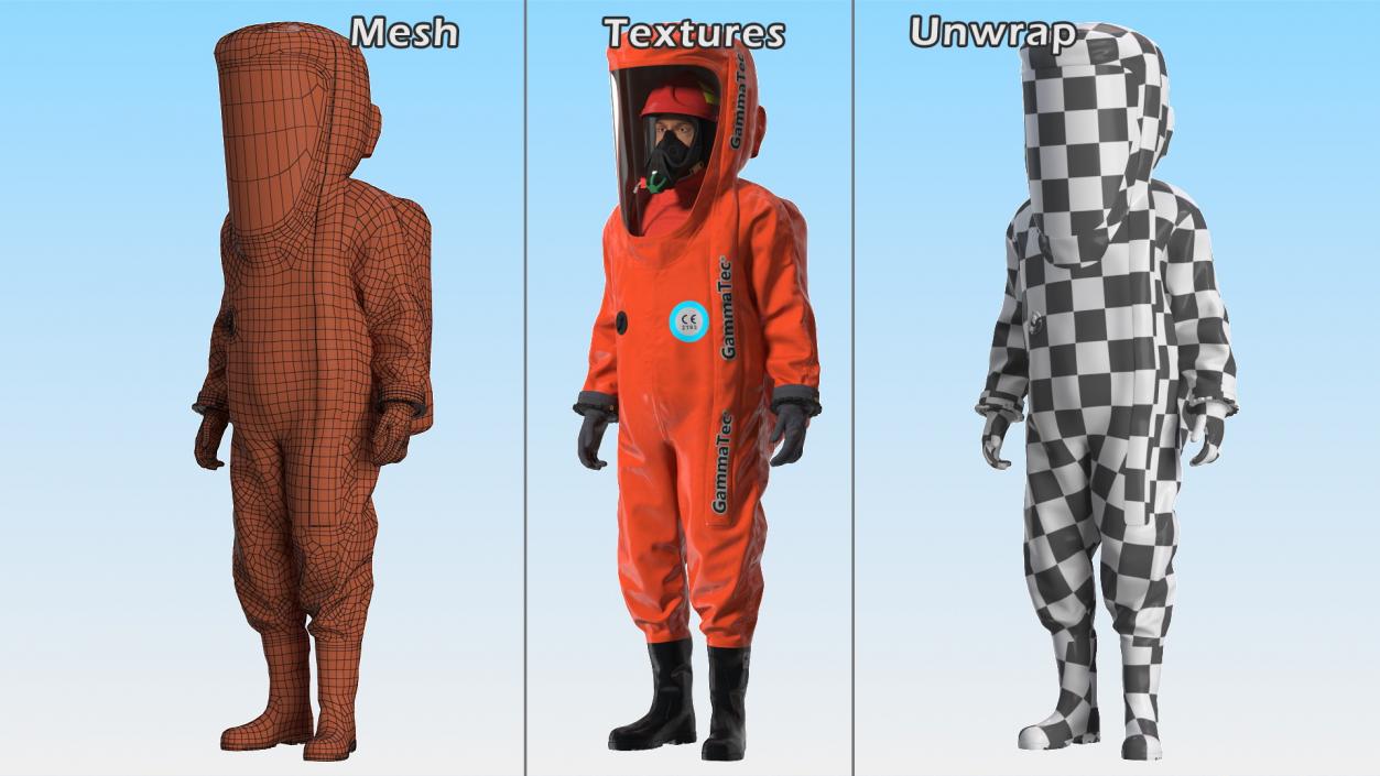 3D Heavy Duty Chemical Protective Suit Standing Pose Red model