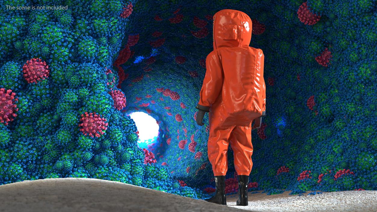 3D Heavy Duty Chemical Protective Suit Standing Pose Red model