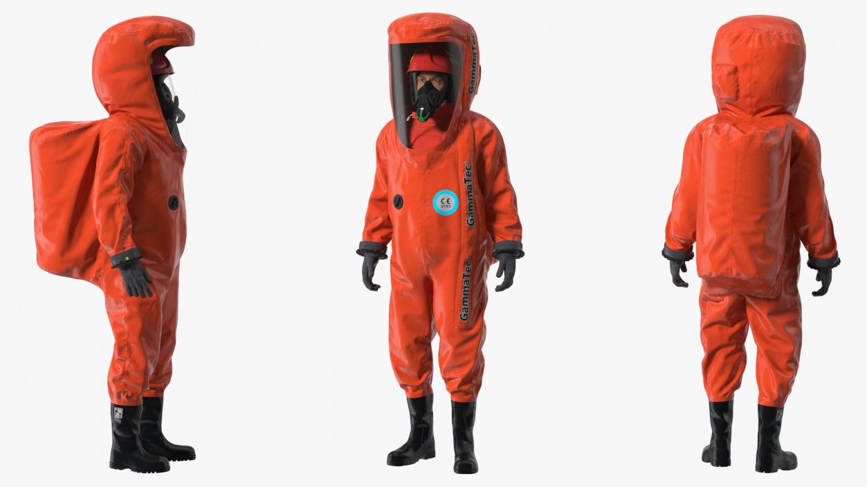 3D Heavy Duty Chemical Protective Suit Standing Pose Red model