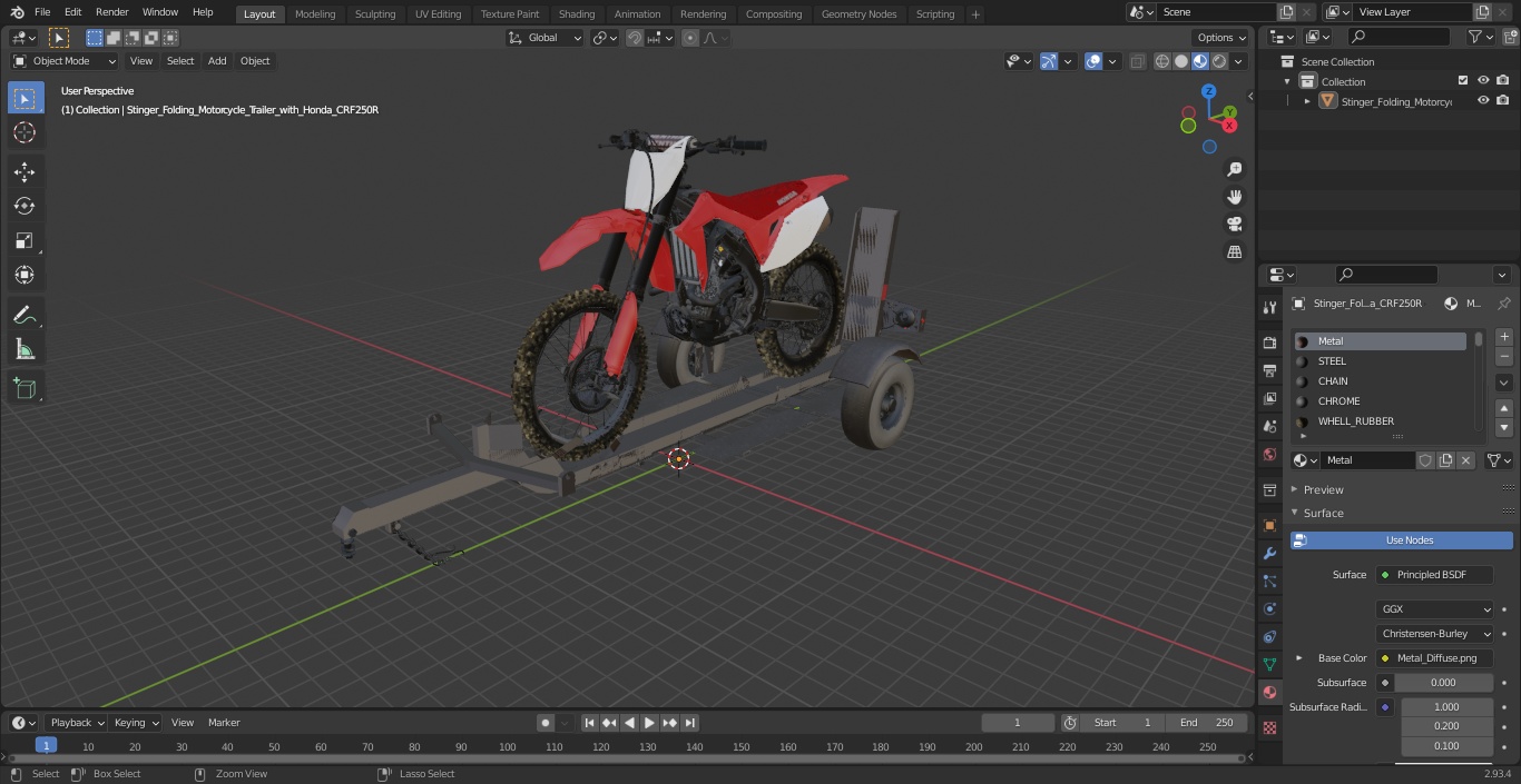 3D Stinger Folding Motorcycle Trailer with Honda CRF250R model