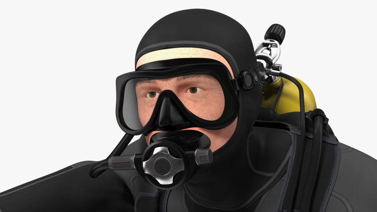 3D Diver with Underwater Speargun Rigged for Cinema 4D