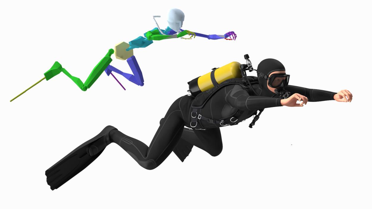 3D Diver with Underwater Speargun Rigged for Cinema 4D