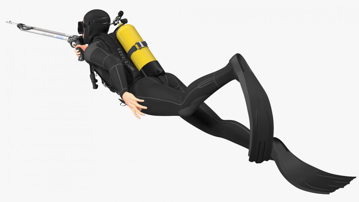 3D Diver with Underwater Speargun Rigged for Cinema 4D