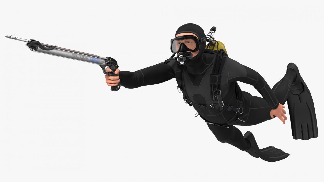 3D Diver with Underwater Speargun Rigged for Cinema 4D