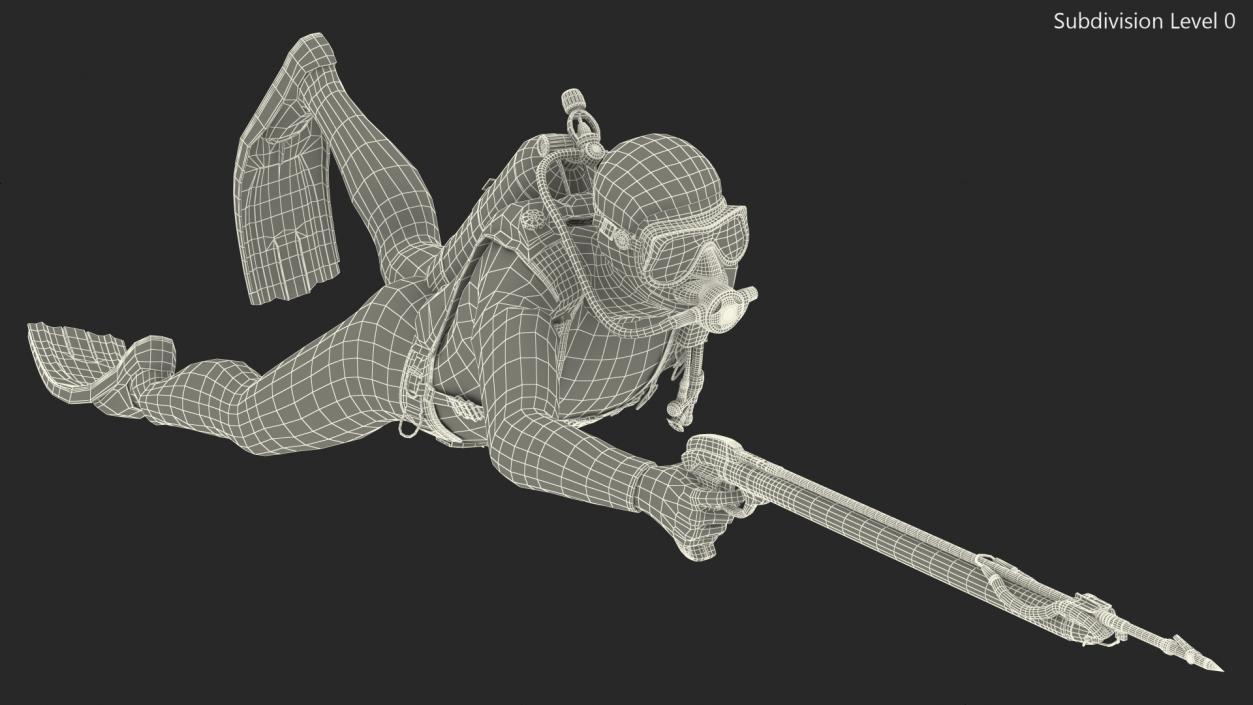 Diver with Underwater Speargun Rigged 3D