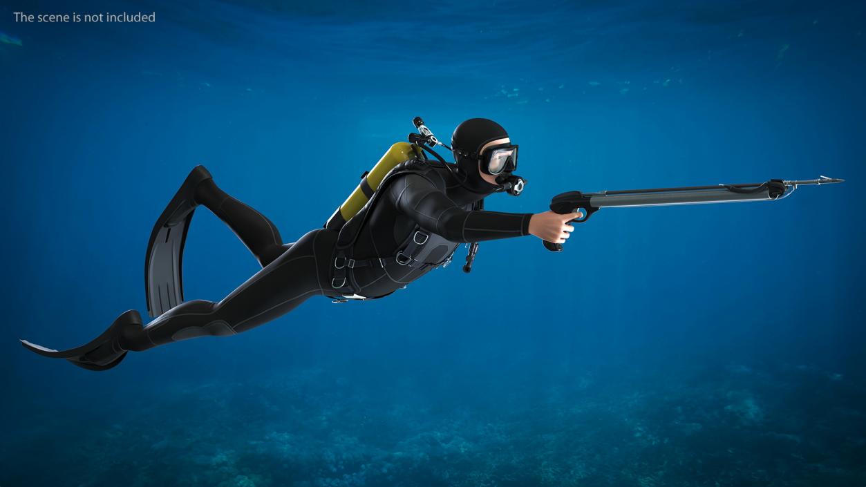 3D Diver with Underwater Speargun Rigged for Cinema 4D