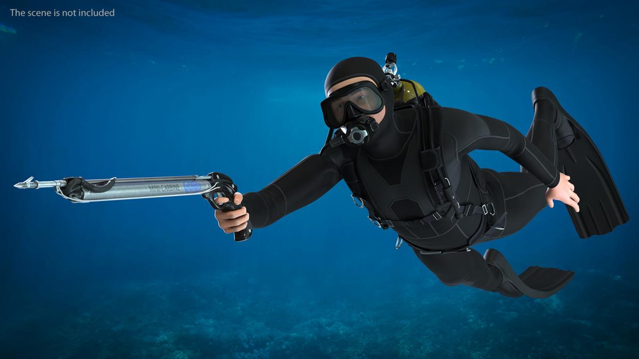 Diver with Underwater Speargun Rigged 3D