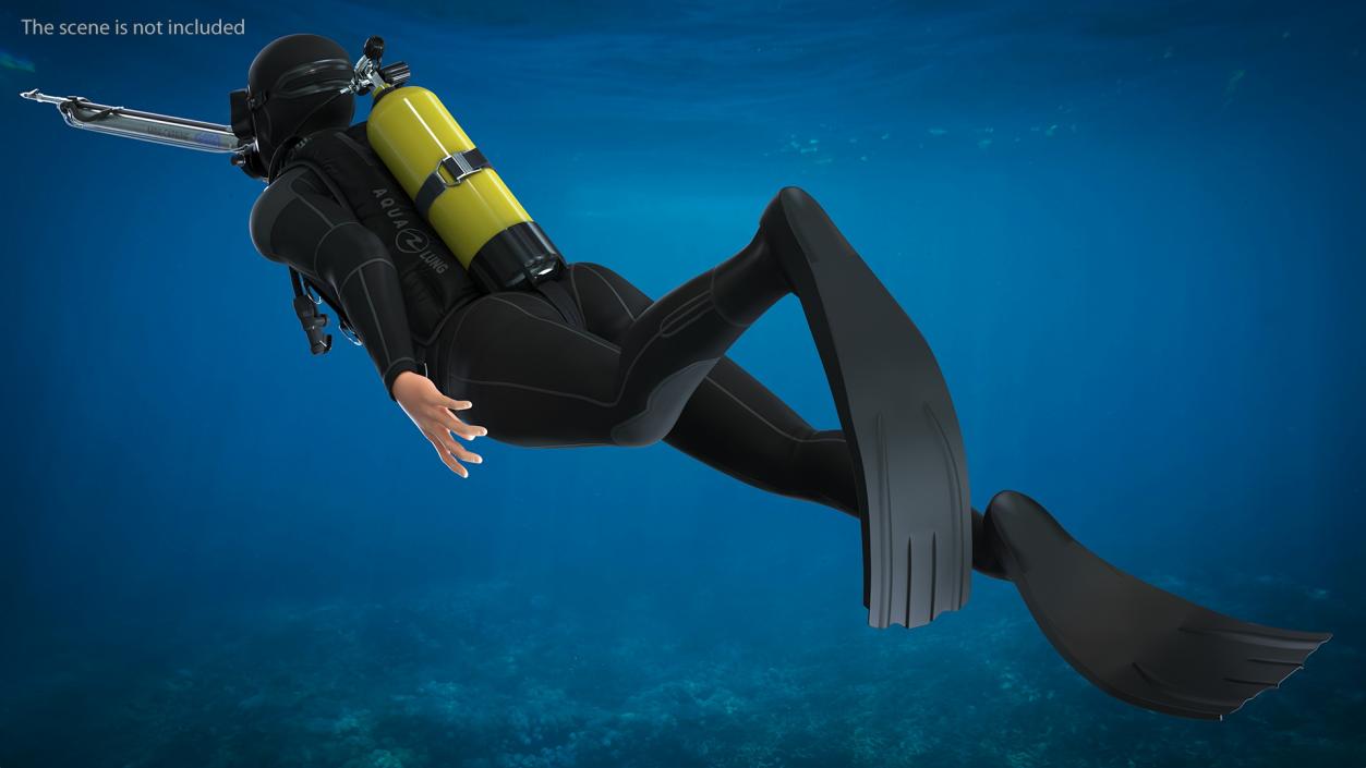 Diver with Underwater Speargun Rigged 3D