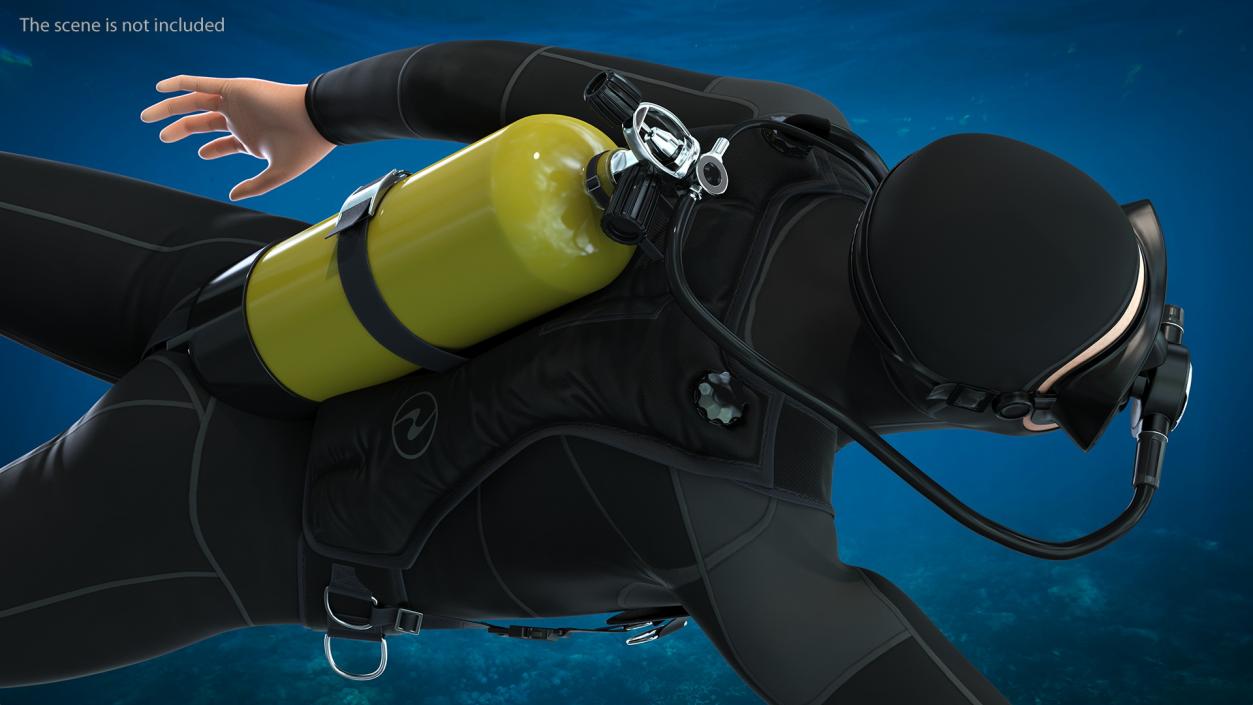 3D Diver with Underwater Speargun Rigged for Cinema 4D