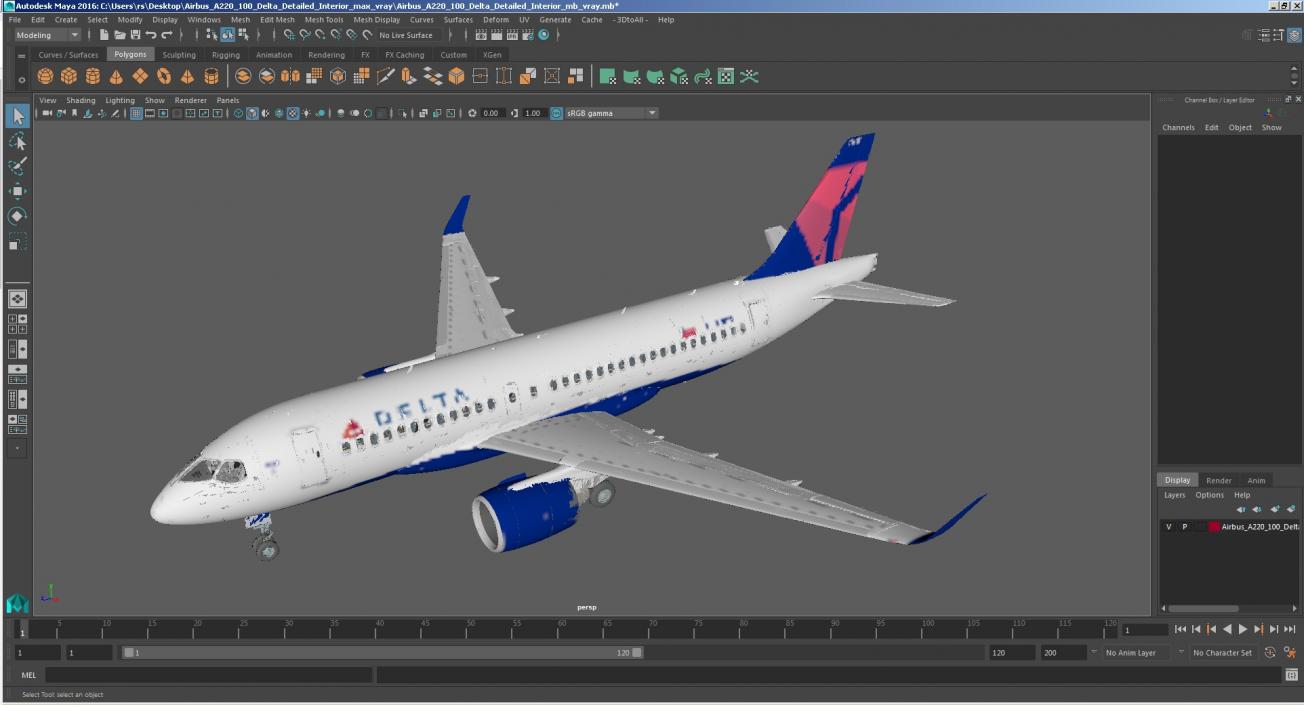 Airbus A220 100 Delta Detailed Interior 3D model