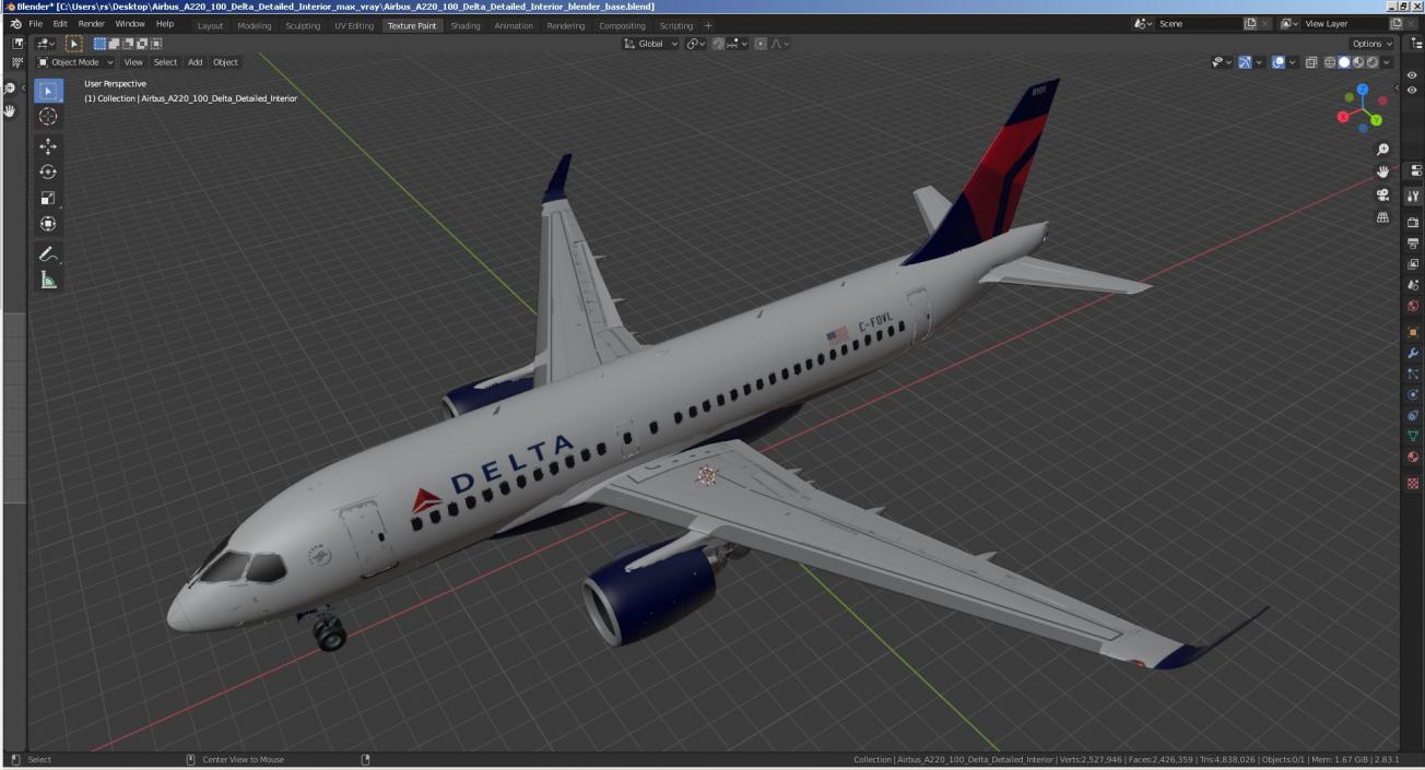 Airbus A220 100 Delta Detailed Interior 3D model