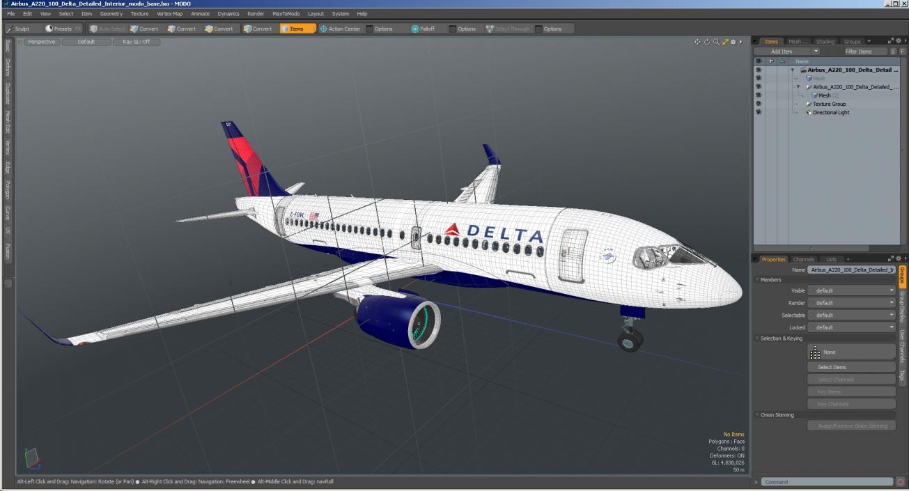 Airbus A220 100 Delta Detailed Interior 3D model