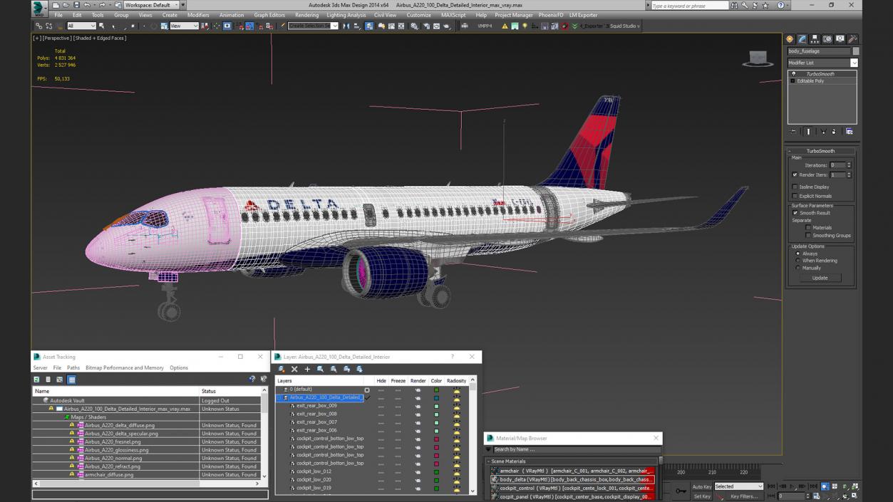 Airbus A220 100 Delta Detailed Interior 3D model