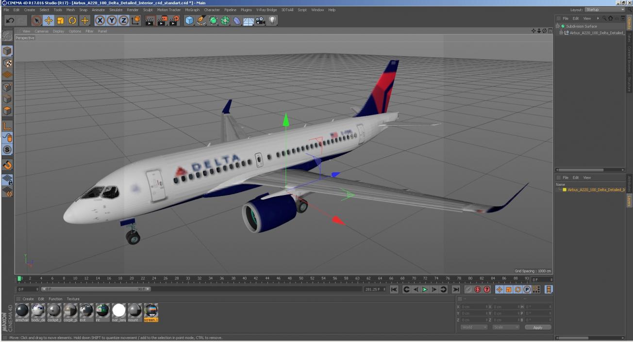 Airbus A220 100 Delta Detailed Interior 3D model