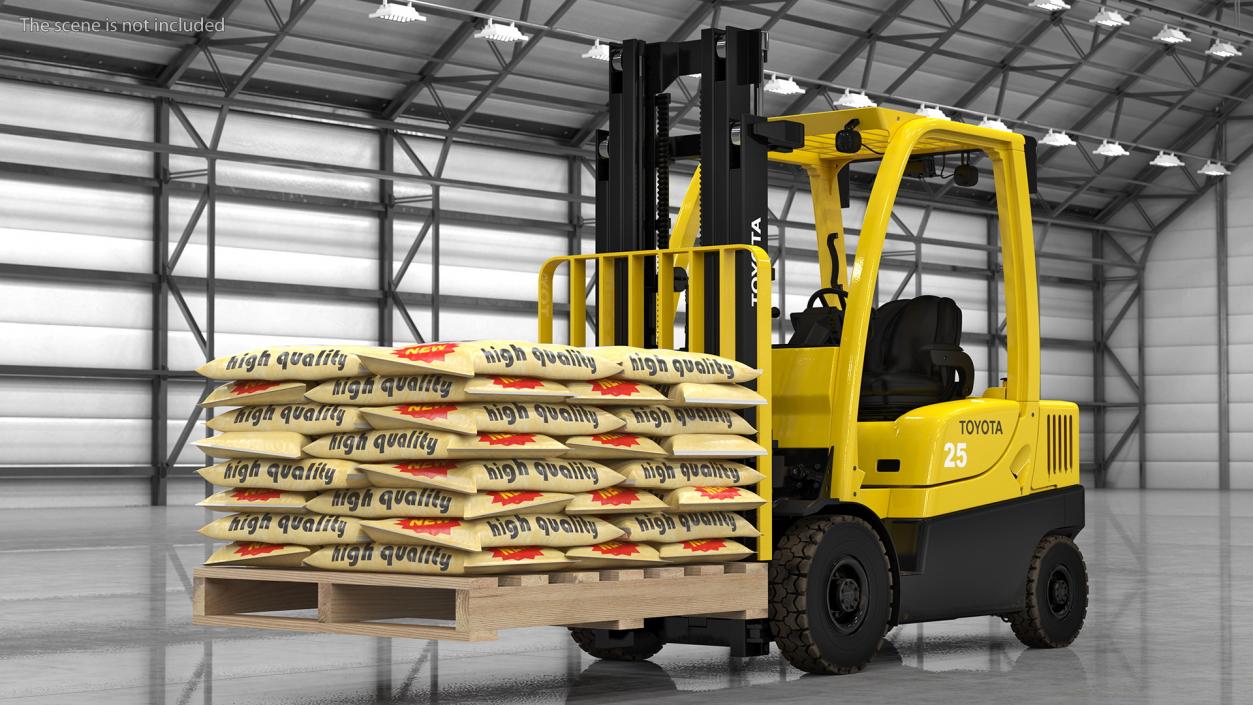 Forklift Toyota with Pallet of Cement Bags 3D