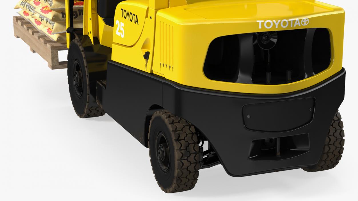 Forklift Toyota with Pallet of Cement Bags 3D