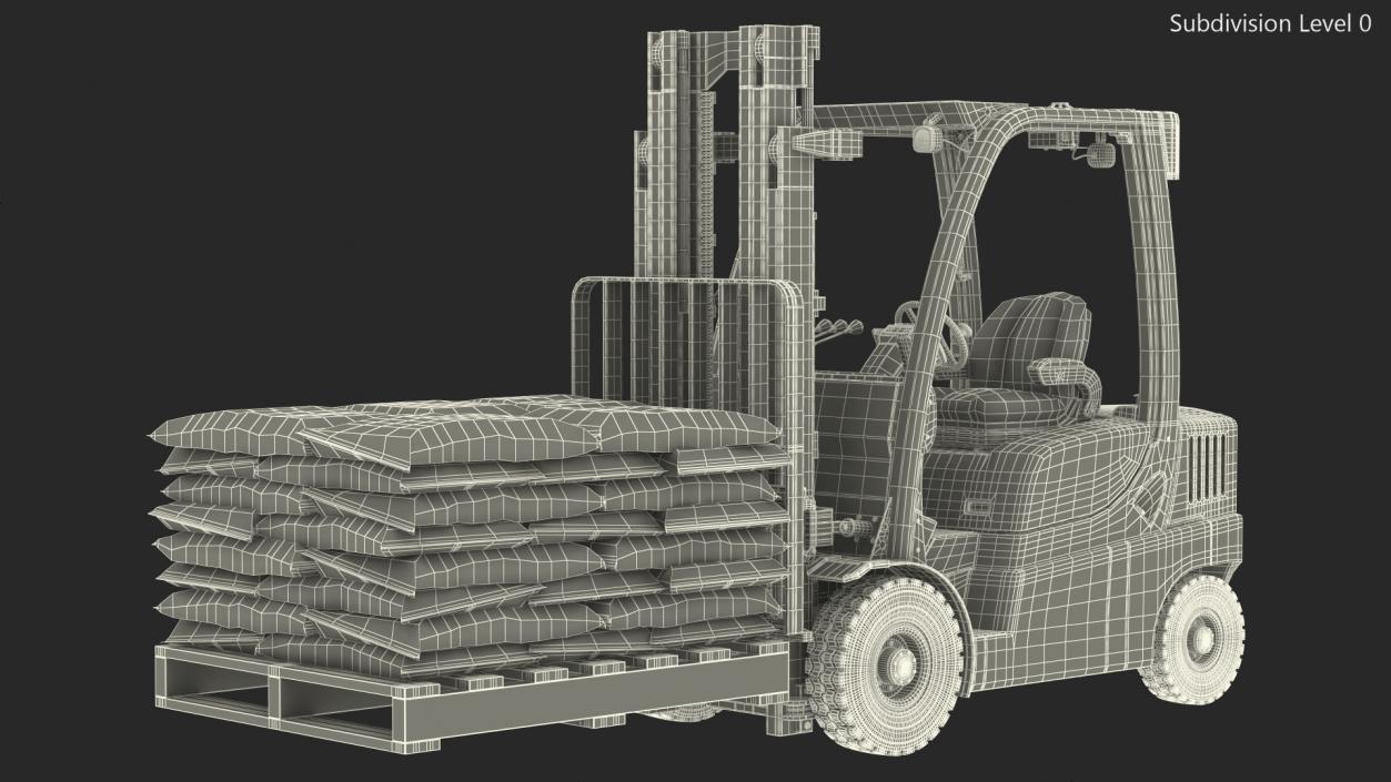 Forklift Toyota with Pallet of Cement Bags 3D