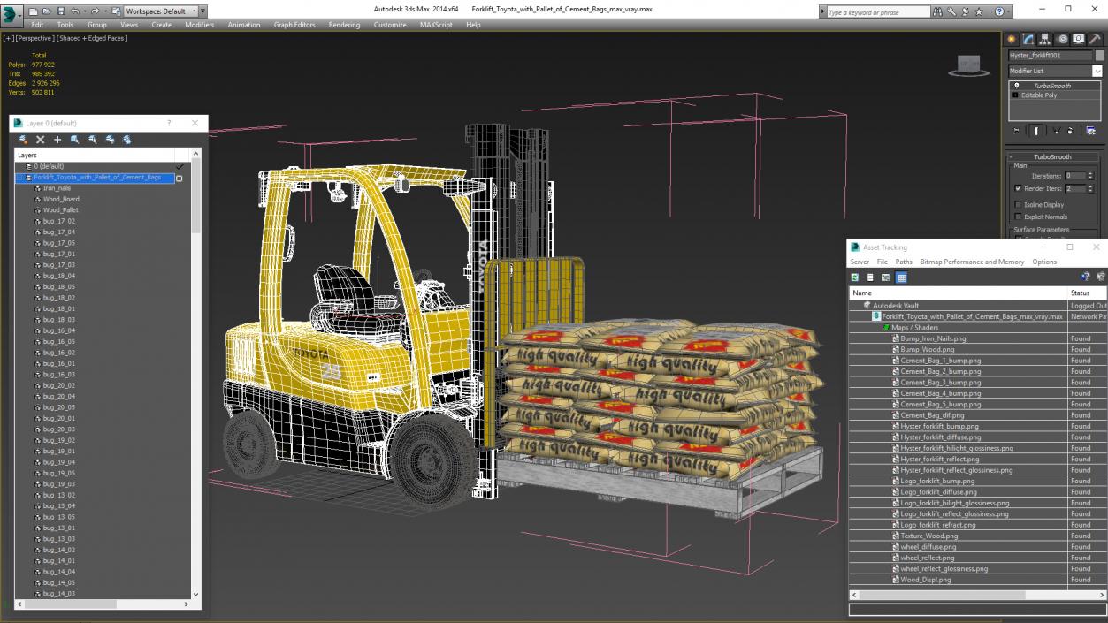 Forklift Toyota with Pallet of Cement Bags 3D