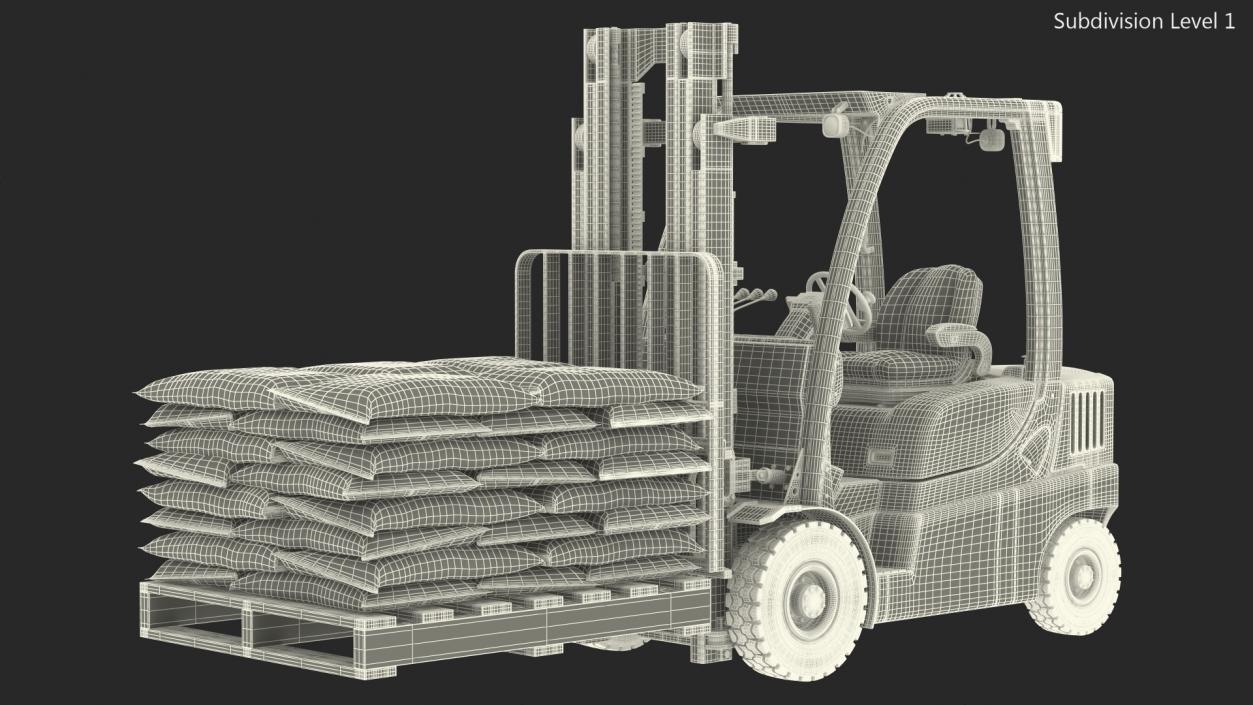 Forklift Toyota with Pallet of Cement Bags 3D