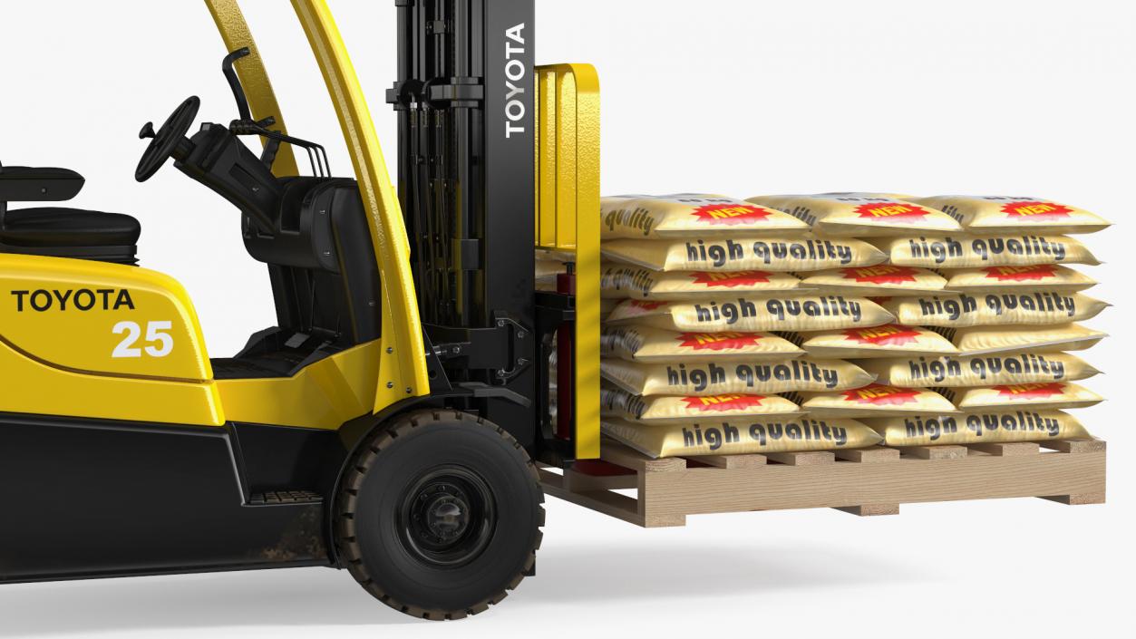 Forklift Toyota with Pallet of Cement Bags 3D