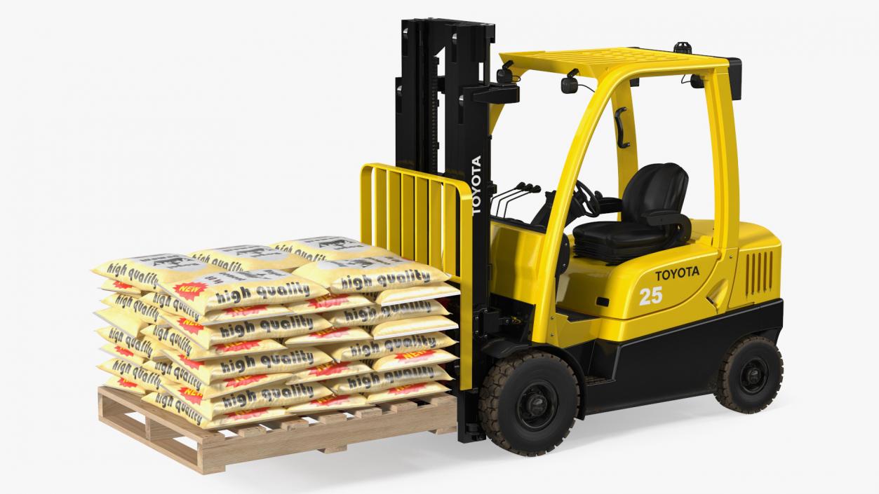 Forklift Toyota with Pallet of Cement Bags 3D