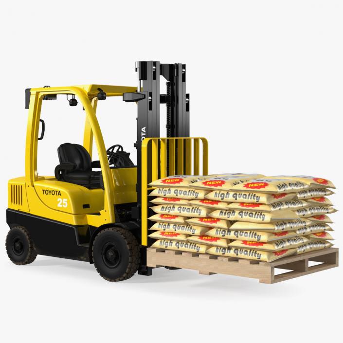 Forklift Toyota with Pallet of Cement Bags 3D