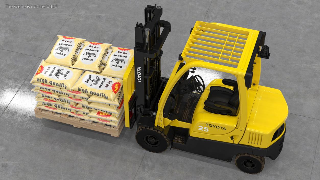 Forklift Toyota with Pallet of Cement Bags 3D