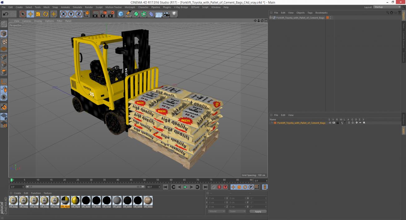 Forklift Toyota with Pallet of Cement Bags 3D