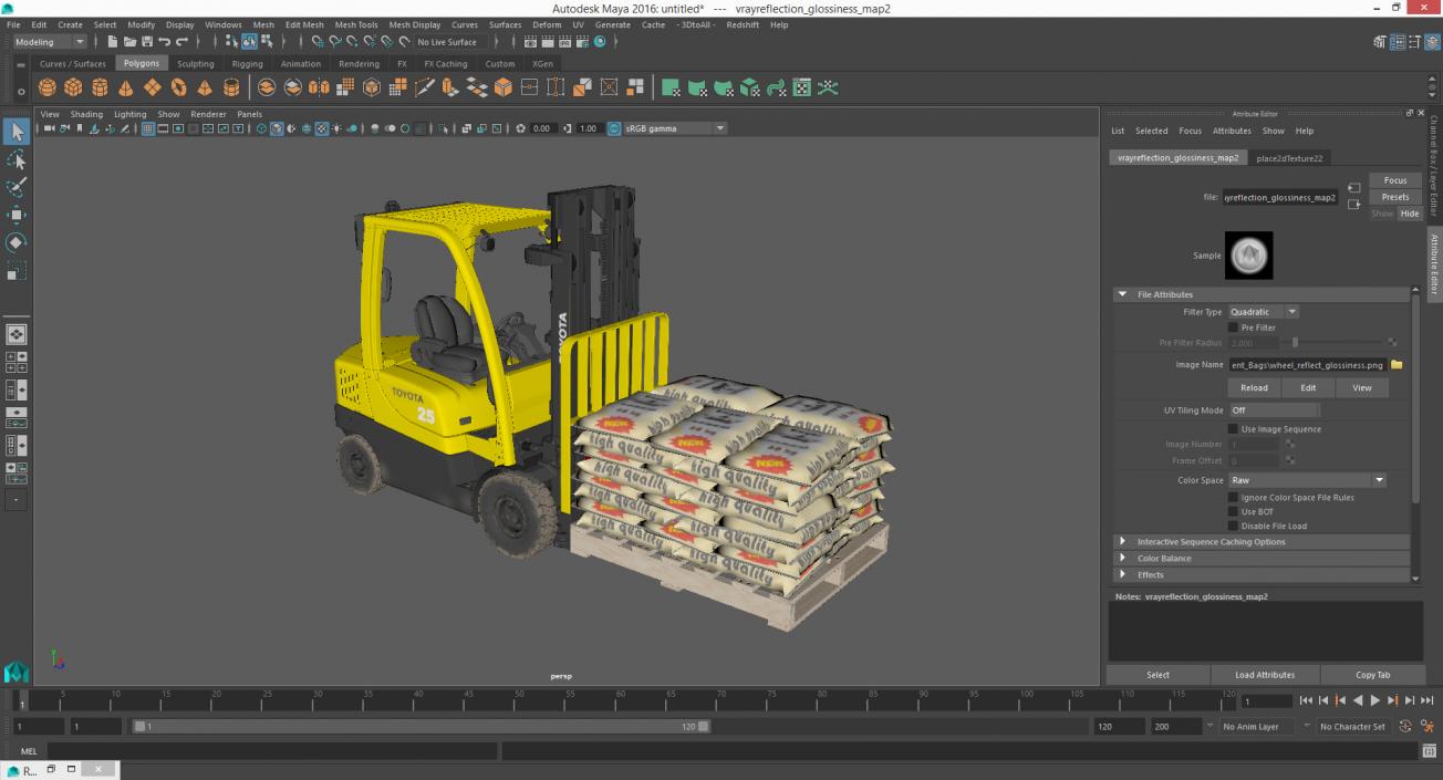 Forklift Toyota with Pallet of Cement Bags 3D