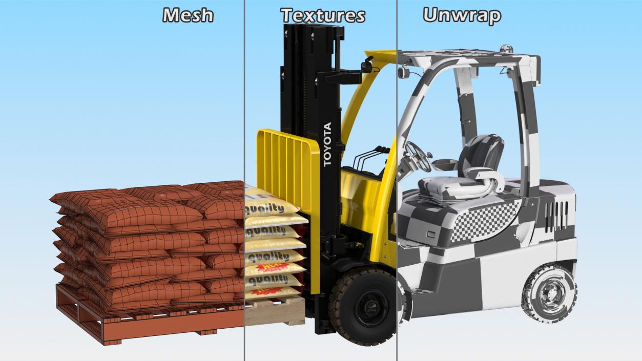 Forklift Toyota with Pallet of Cement Bags 3D