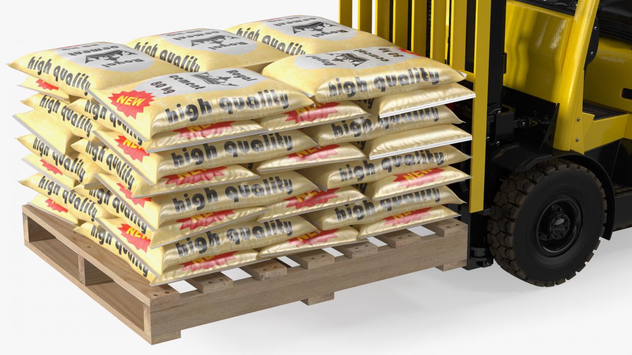 Forklift Toyota with Pallet of Cement Bags 3D