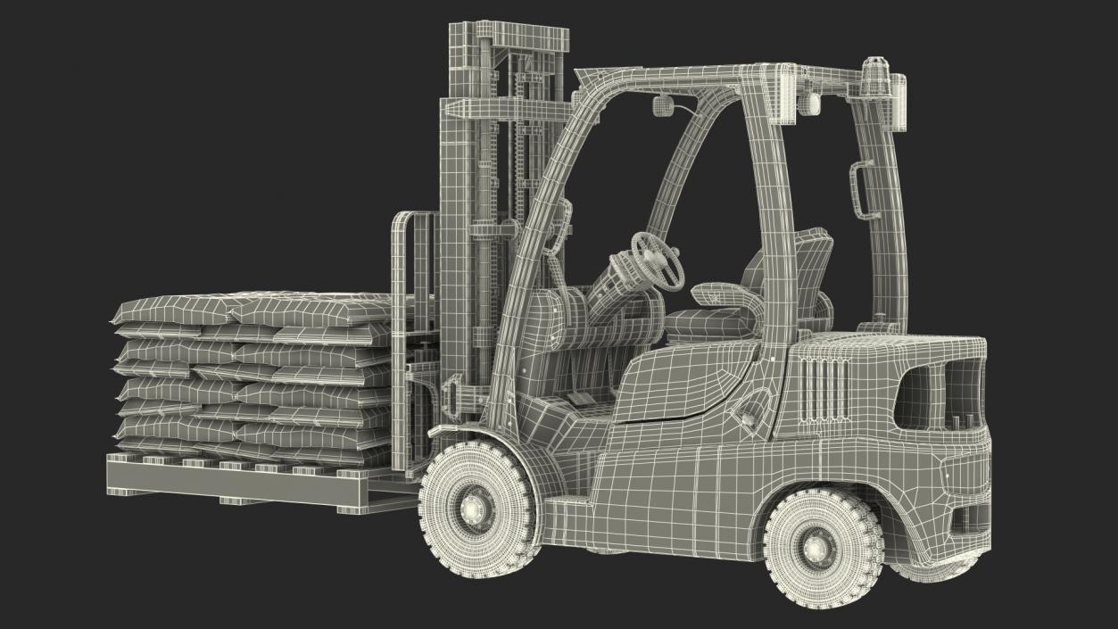 Forklift Toyota with Pallet of Cement Bags 3D