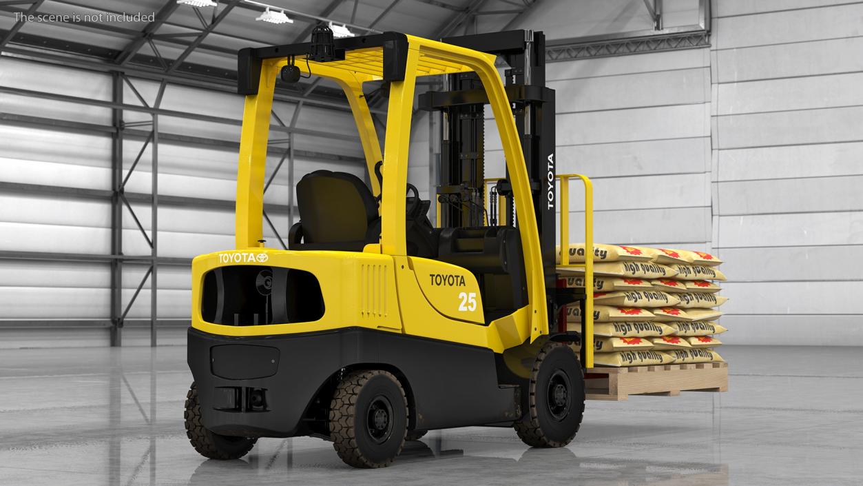 Forklift Toyota with Pallet of Cement Bags 3D