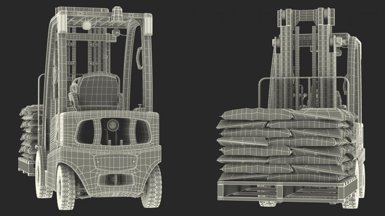 Forklift Toyota with Pallet of Cement Bags 3D