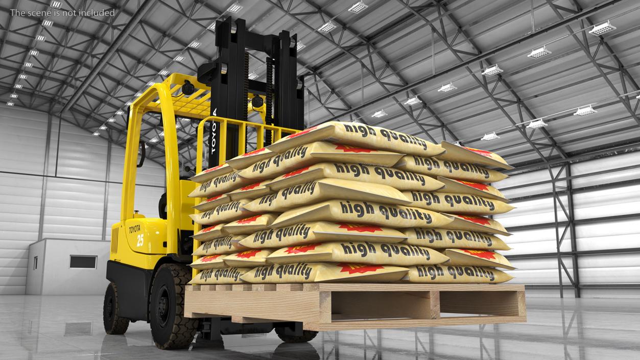 Forklift Toyota with Pallet of Cement Bags 3D