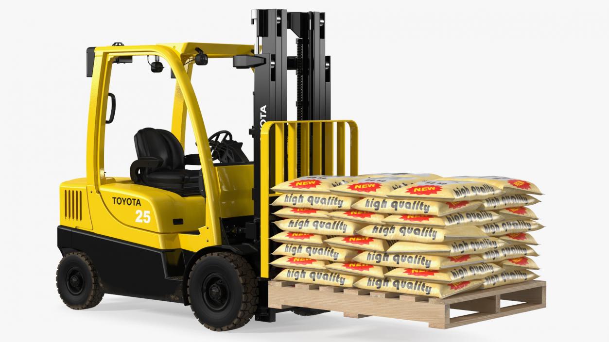 Forklift Toyota with Pallet of Cement Bags 3D