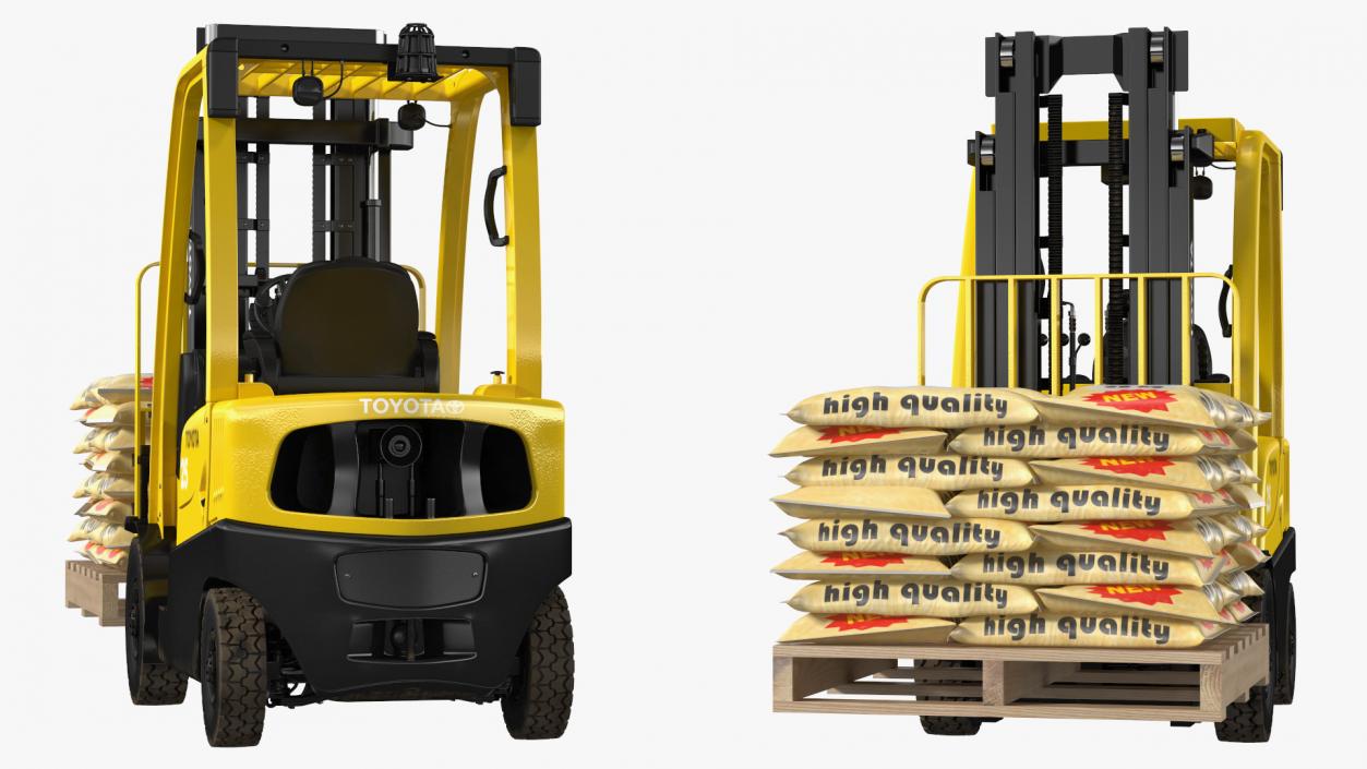 Forklift Toyota with Pallet of Cement Bags 3D