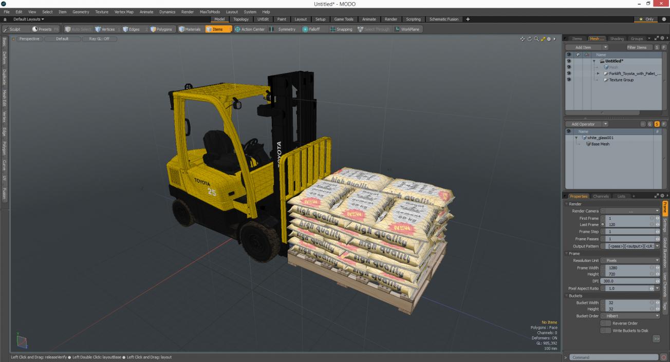 Forklift Toyota with Pallet of Cement Bags 3D