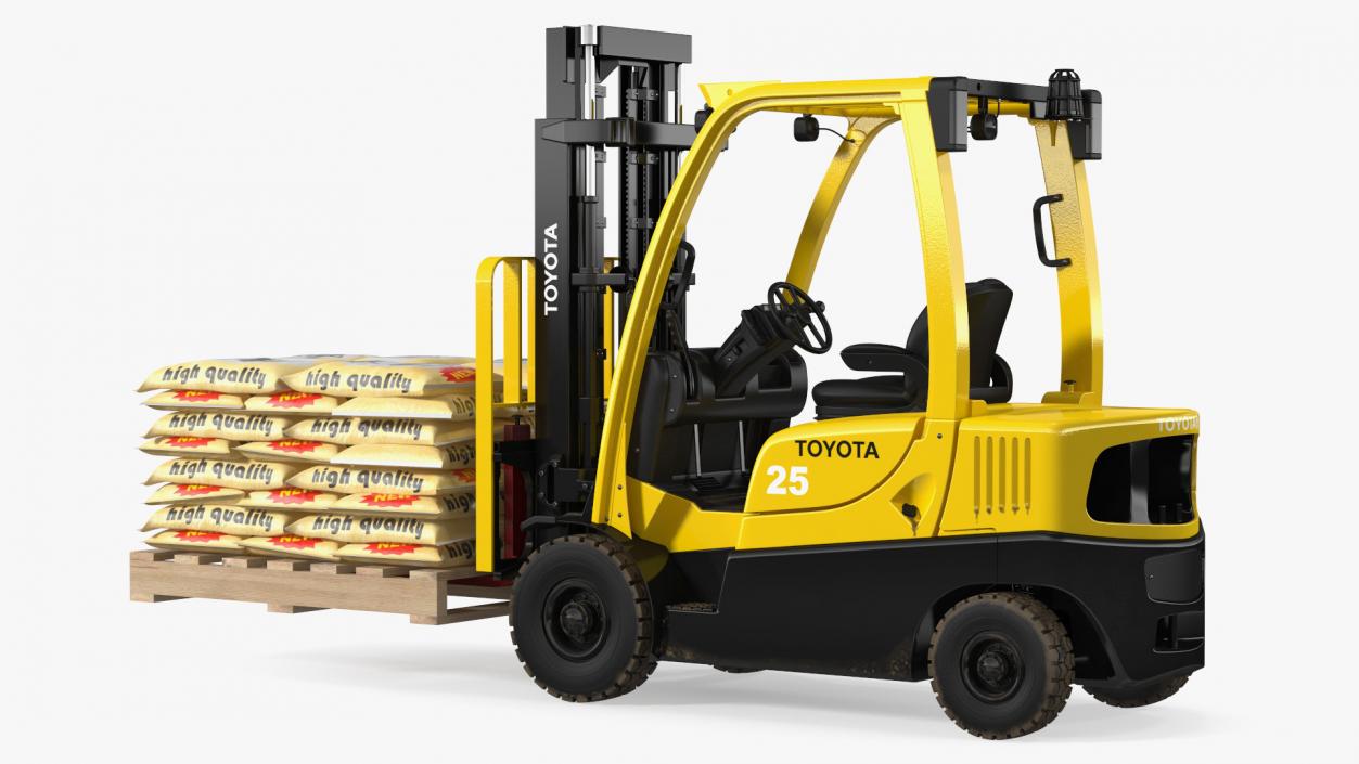 Forklift Toyota with Pallet of Cement Bags 3D