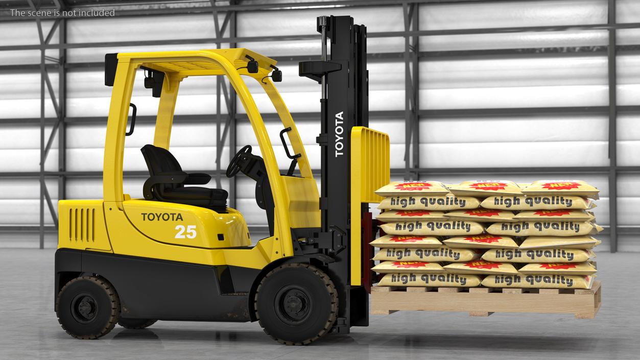 Forklift Toyota with Pallet of Cement Bags 3D