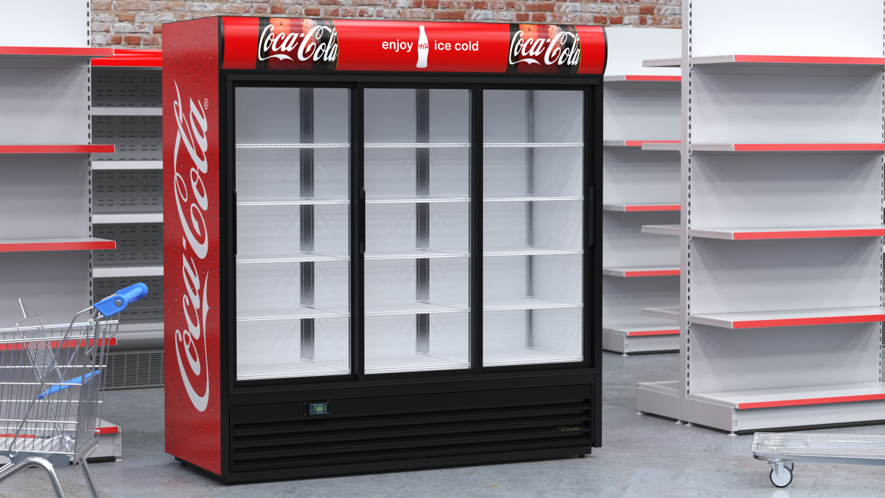 3D Beverage Cooler Three Glass Doors Coca Cola model