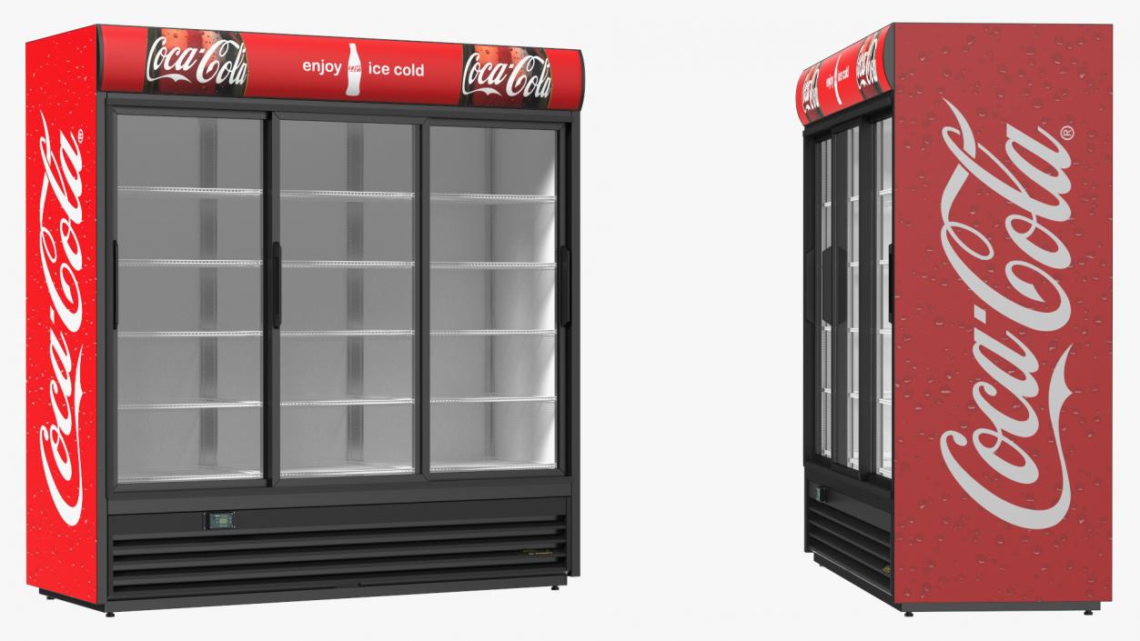 3D Beverage Cooler Three Glass Doors Coca Cola model