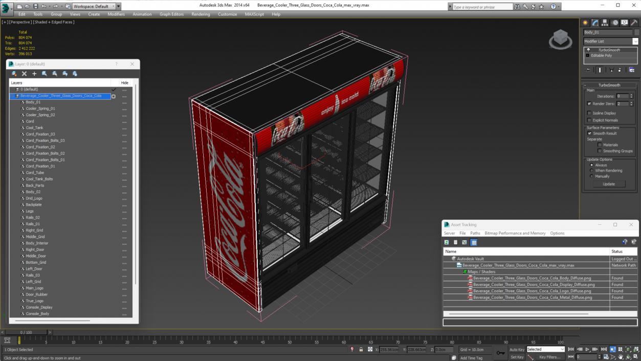 3D Beverage Cooler Three Glass Doors Coca Cola model