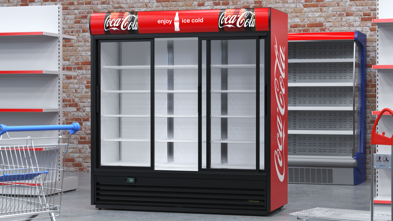 3D Beverage Cooler Three Glass Doors Coca Cola model