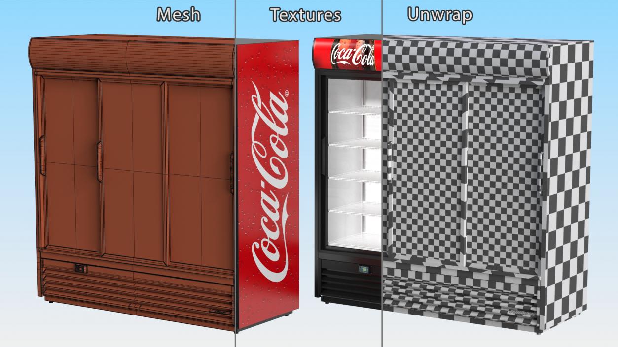 3D Beverage Cooler Three Glass Doors Coca Cola model